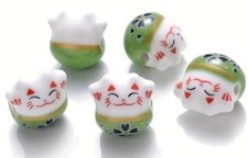 Ceramic Green Lucky Cat Beads Lot Of 4 PC A1