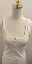 Abercrombie  Fitch White Ribbed Henley Tank Top Women  s Medium Cropped Cotton