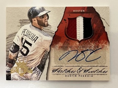 Dustin Pedroia 2015 Diamond Kings-Sketches & Swatches Auto #/25 3 color patch 