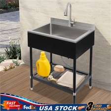 30 Inch Stainless Steel Utility Sink Single Bowl Commercial Sink w/ 360  Faucet
