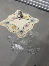 Vintage 1950s Clear Glass Hostess Set – 5 Plates & 5 Cups – Artist Palette Shape