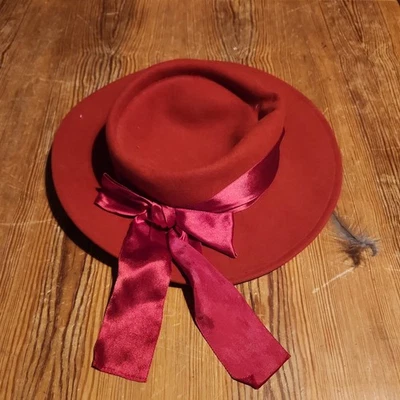 ACOLF Accessoires Chapeau femme feutre rouge uni bord large ruban nœud, TU - Photo 1/4
