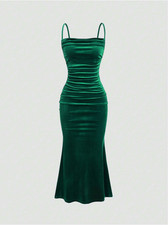 Green MOD Solid Ruched Mermaid Hem Cami Dress Sz XS S M L