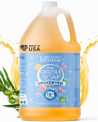 Brittanie's Pure Organic Castile Liquid Olive Oil Soap Refill, 1 Gallon Unsce...