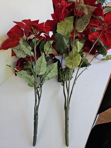 Faux Red Velour Poinsetta Bushes, Stems & Bush Stems Bundle Lot - Picture 6 of 12