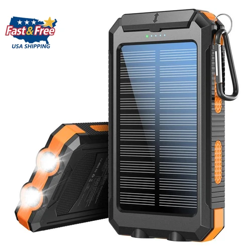 8000mAh Solar Power Bank – Waterproof, Dual USB, LED Light, Portable Charger