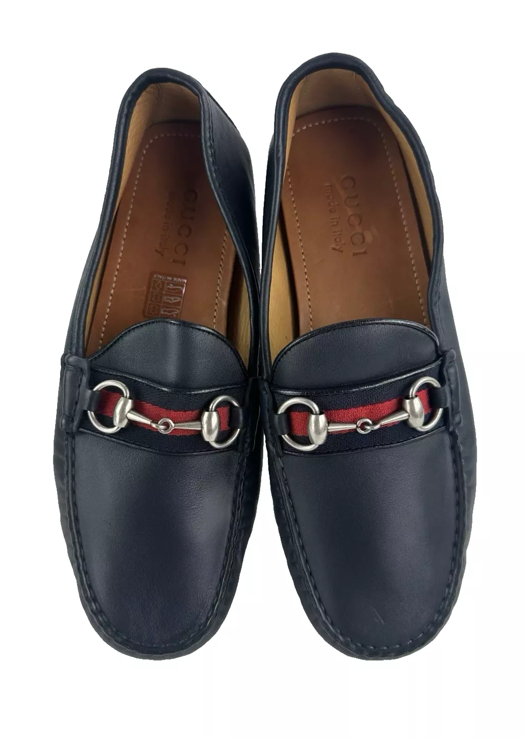 Chaussures mocassins Gucci neufs authentiques 8 US 7,5 UK 41,5 cuir bleu argent Horsebit Web
