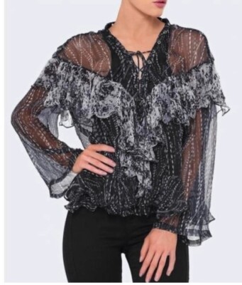 Iro, US4, FR36 Lace Pattern V-Neck ruffle blouse with tank style underlay  #CB4
