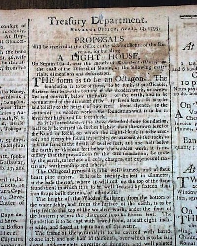 Periódico George Washington Ley del Congreso y Sequin Island ME Lighthouse 1795 - Imagen 4 de 8