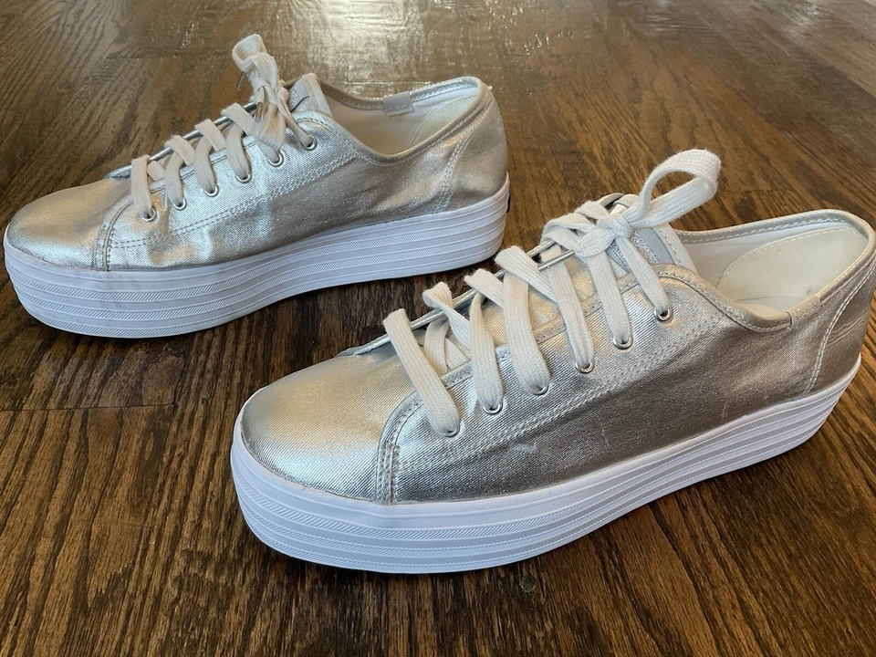 Keds WF66514 Metallic Silver/White Lace Up Platform Sneakers Women US Size 11 - Image 4 of 4