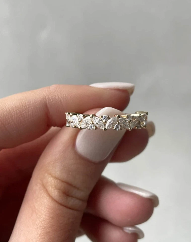 0.80Ct Marquise & Round Cut Lab Grown Diamond Ring Eternity Band 14K Yellow Gold - Image 4 of 4