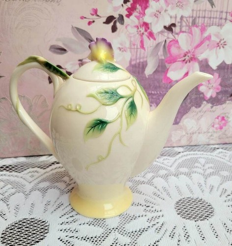 Franz Porcelain Coffee Pot Sweet Pea, 3D Flowers, Pretty Tableware FZ00416 - Picture 3 of 10