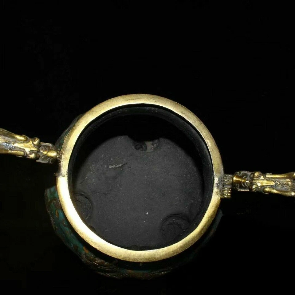 Quemador de incienso antiguo de China de 10,8" Cloisonne incensario quemador de incienso de latón Foto 3 de 4