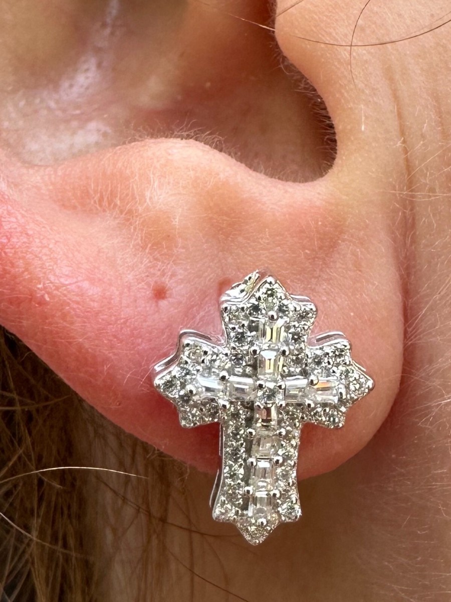 Gothic Cross Large Earrings Real 925 Sterling Silver Iced