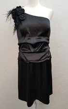 BISOU BISOU SIZE 16 BLACK SATIN ONE SHOULDER BEADED FEATHER COCKTAIL DRESS