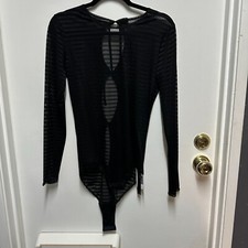 Hanky Panky After Midnight striped bodysuit with ribbons on back M