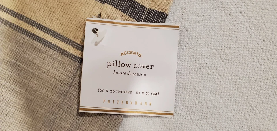 Funda de Almohada POTTERY BARN 20"x20" Cuadrada Azul Beige Rayas Lino NUEVA Foto 3 de 4