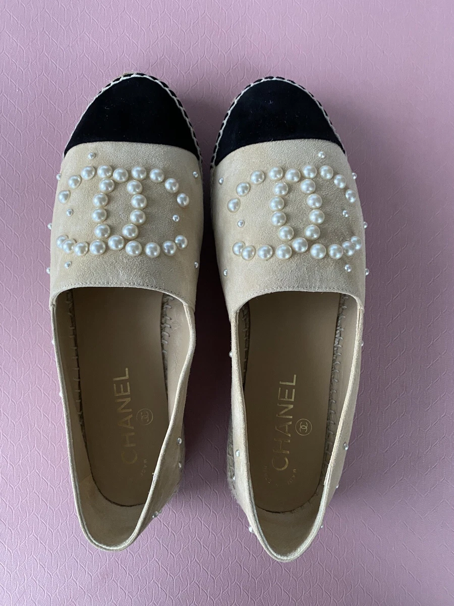 Brand New Never Worn Chanel Espadrilles size EU 38 UK 5 Beige Black Receipt