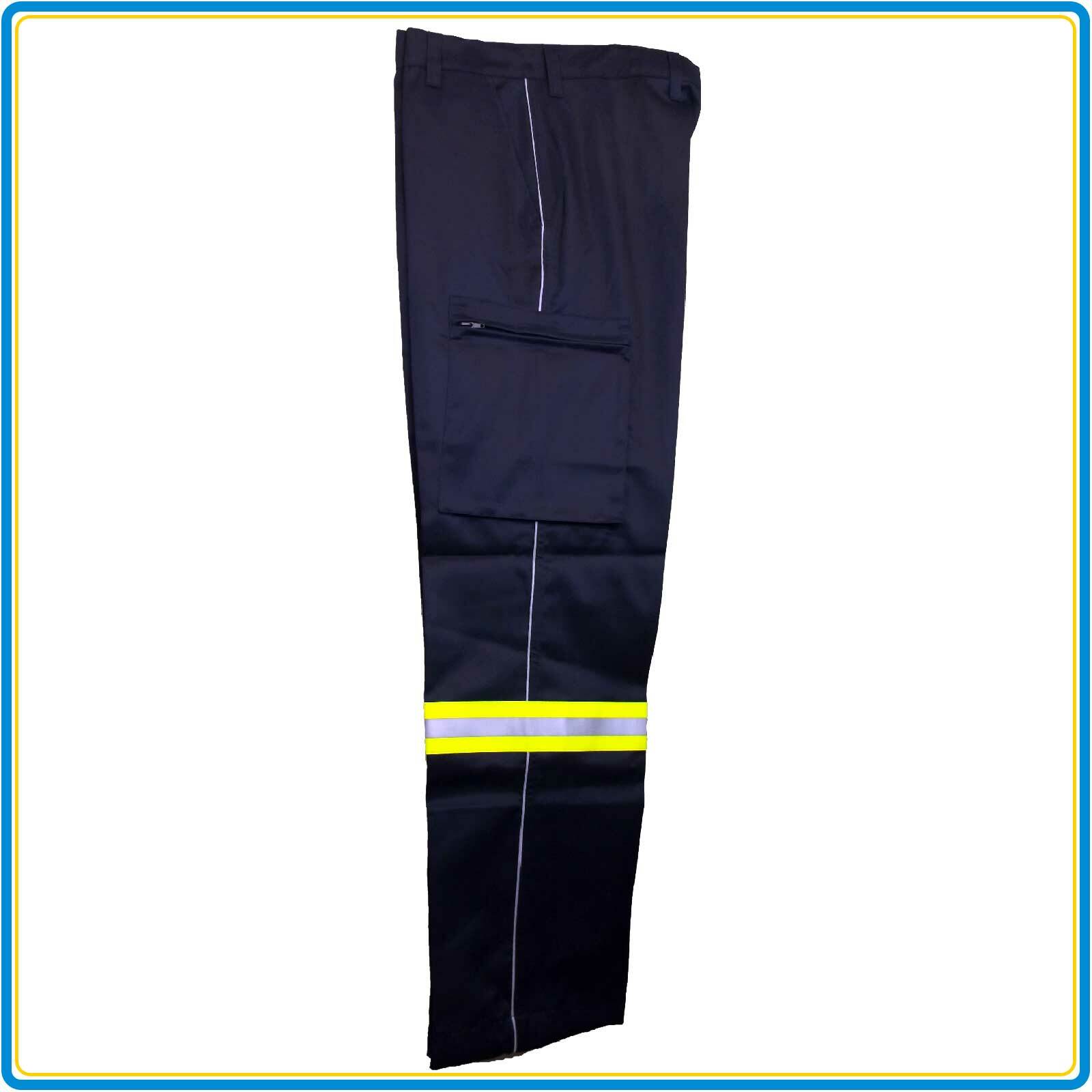 Pantalon déperlant infroissable bleu marine avec bande fluo sécurité pour ambulancier