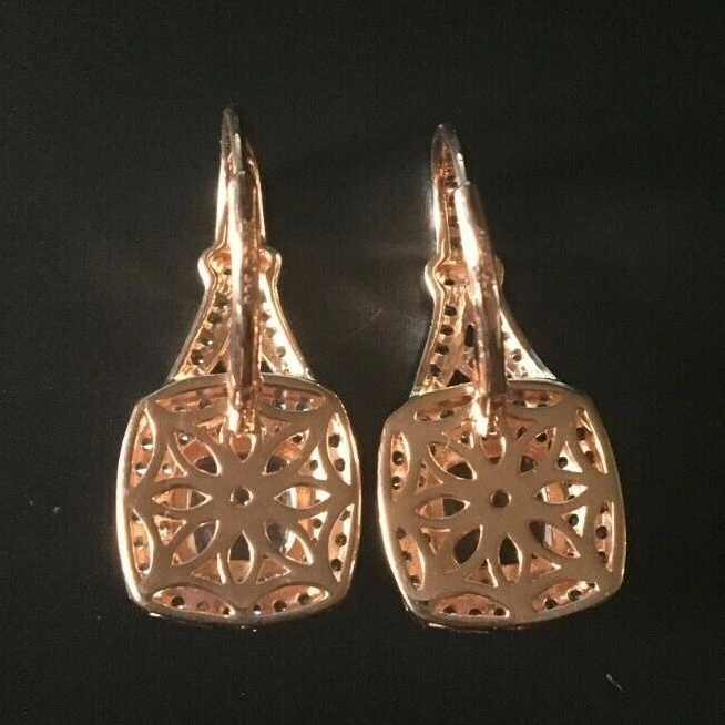 Morganite and White Diamond Stimulants Cushion Drop Earrings Rose Gold Plated St - Image 4 of 4