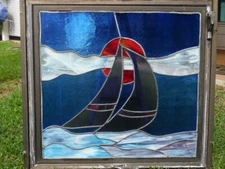 Antique/Vintage Nautical Stained Glass Windows in Frames