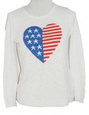 Abercrombie  Fitch Girls L Sweater White Crochet American Flag Knit Crew Neck
