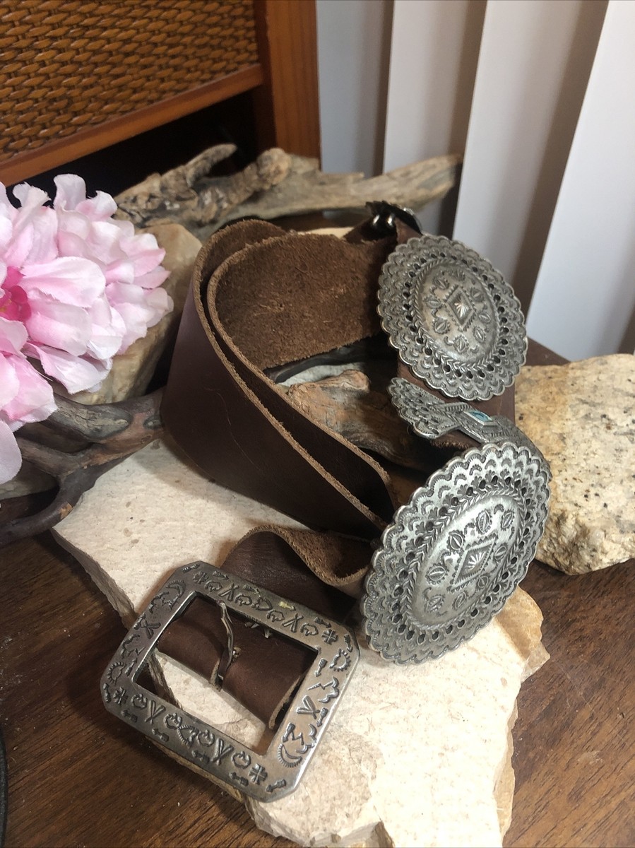Vintage 2001 ADRIENNE TEEGUARDEN Silver Pewter Concho Brown