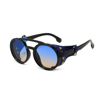 Steampunk Shields Sonnenbrille Herren Damen klassische Sonnenbrille mit seitlichem Leder Rou