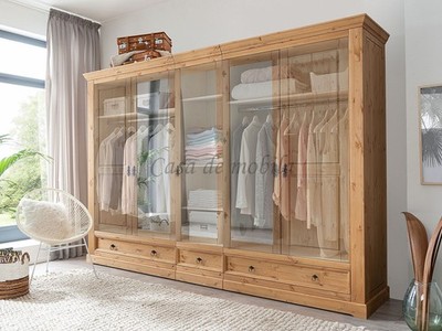 Massivholz Kleider-schrank 310x215x62cm Kiefer massiv gelaugt geölt mit Spiegel