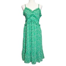 Cottagecore Green Floral Midi Dress Fairy Milkmaid Coquette Y2K Womens Large