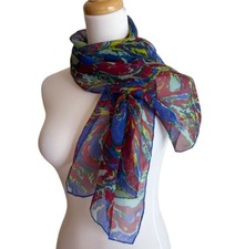 Echo Women  s Sheer Chiffon Oblong Rectangle Scarf Abstract Swirl Blue Red Yellow