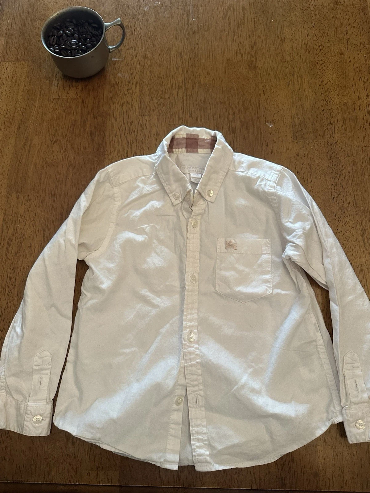 Camicia elegante Burberry bambino manica lunga bianco panna con bottoni taglia 4 anni