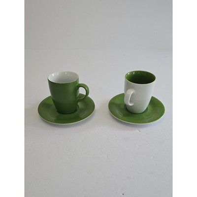 Kahla Demitasse Espresso 2 Cups 2 Saucers Green White Germany
