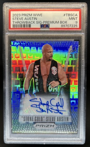 2023 Prizm WWE Stone Cold Steve Austin Throwback Prizm Premium Auto #/20 PSA 9