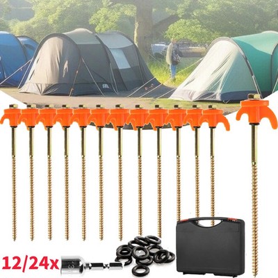 12/24Pcs Zelt Heringe Stahl Schraubheringe Robuste Erdnägel Gewinde für Camping