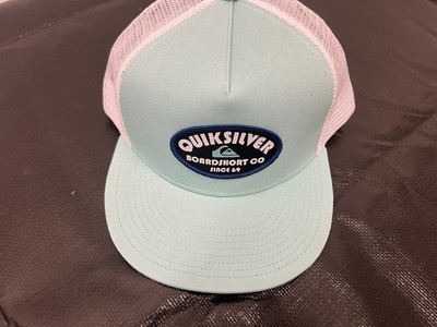 QUIKSILVER Aqua Patch Oval Logo Hat Cap Trucker Mesh SnapBack Flat Brim NEW