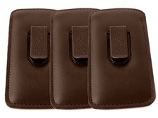 Slim Eye Glasses Case w/Clip Soft PU Leather Brown 3Pack Men Brown 3 Pack