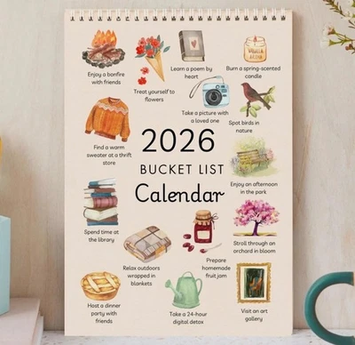 2026 Bucket List Annual Colorful Wall Calendar Simple Desktop English Home