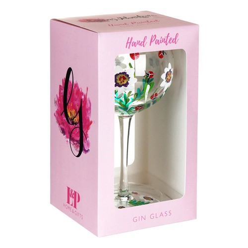 Balloon Gin Glass with Hand Painted Floral and Ladybirds Design Gift Boxed - Zdjęcie 4 z 4