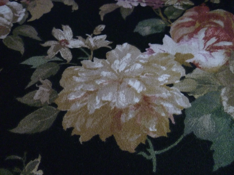 2 Cenefas WAVERLY Negro Floral Rayas Doble Vieira Borla 51x23" Algodón Foto 3 de 4