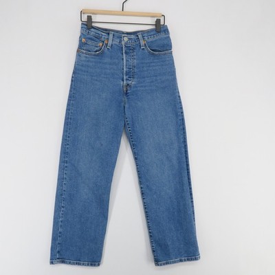 Levis Ribcage Straight Ankle Jeans Womens 27 Blue High Rise Button Fly Stretch