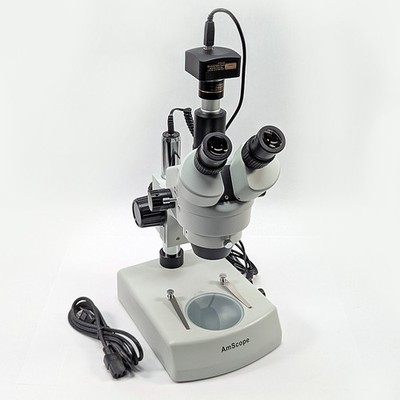 AmScope SM-2T Trinocular Stereo Zoom Microscope 5.1MP Camera/Lights/Pillar Stand