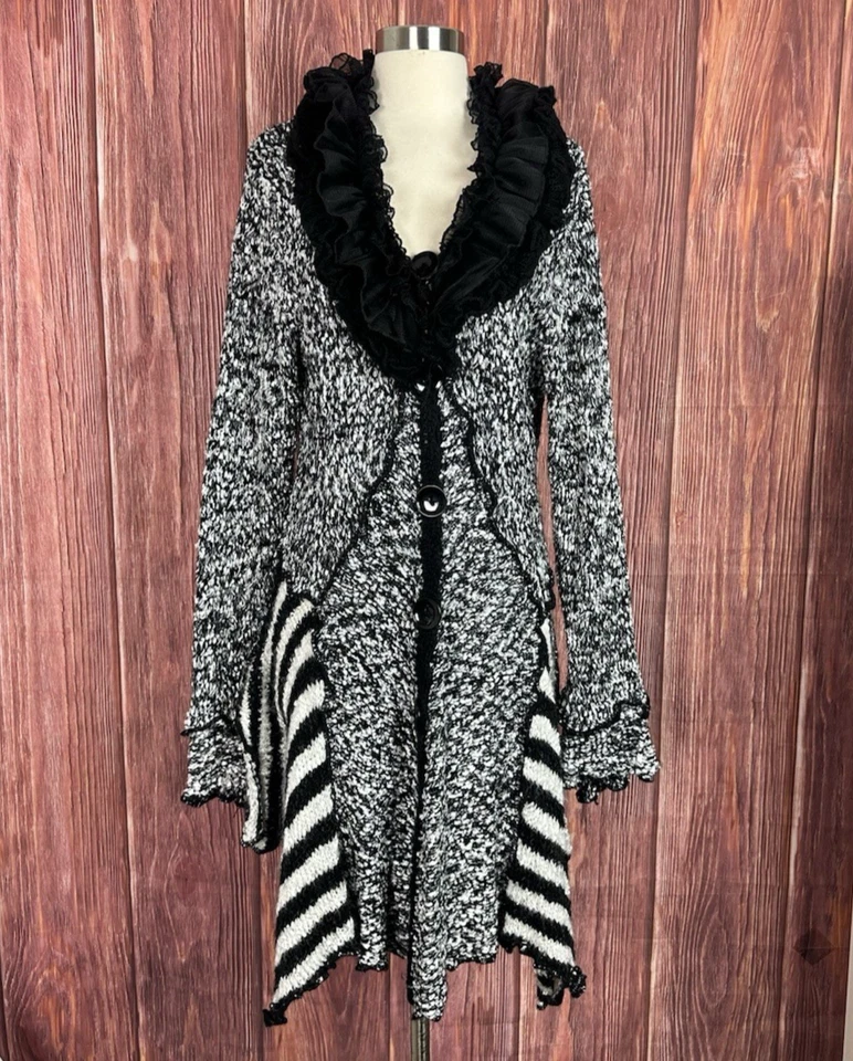 Cárdigan largo Pretty Angel Whimsigoth Y2K seda lana asimétrico steampunk grande Foto 2 de 4