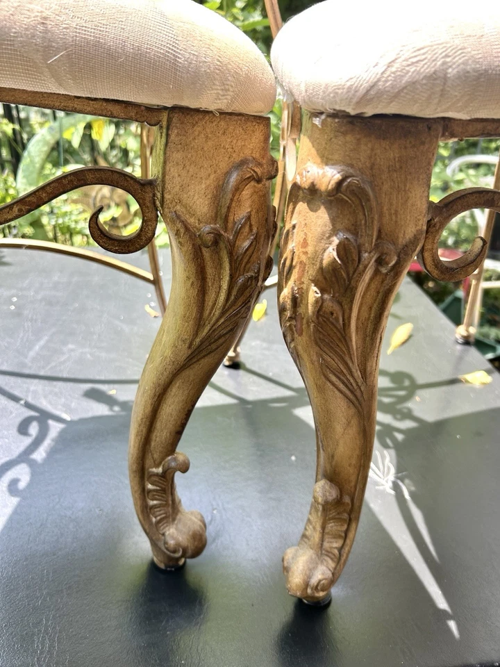 Vintage Pulaski Gold Cast Iron Chairs Rope Tassel Rococo Baroque Chair Set MCM - Image 3 of 4