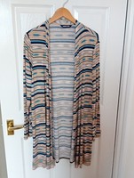 Lands End Fabric Cardigan  37 Long.  Beige And  Blue Stripes Size Medium