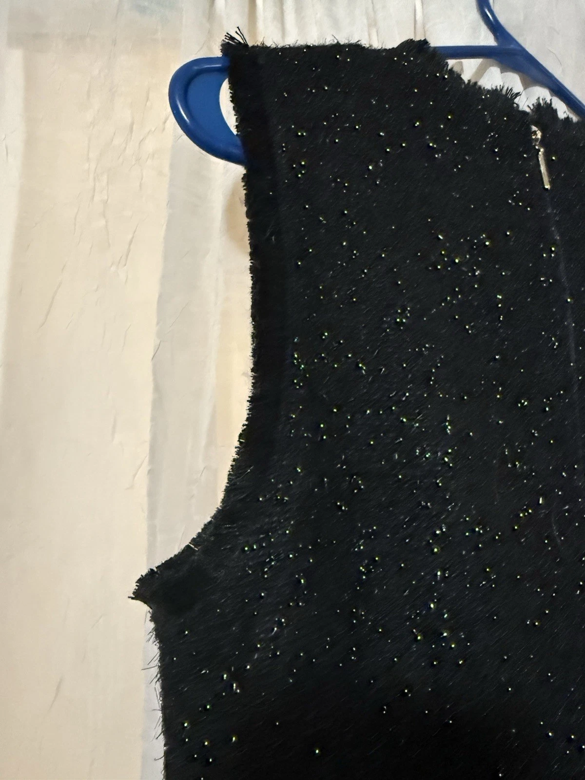 Abito nero scintillante KATE SPADE taglia 6 senza maniche frange misto lana