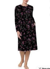 Aria Women  s Long Sleeve Velour Sleepwear Nightgown small black red floral
