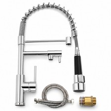 Chrome Kitchen Faucet Swivel Single Handle Sink Pull Down Sprayer Mixer Tap