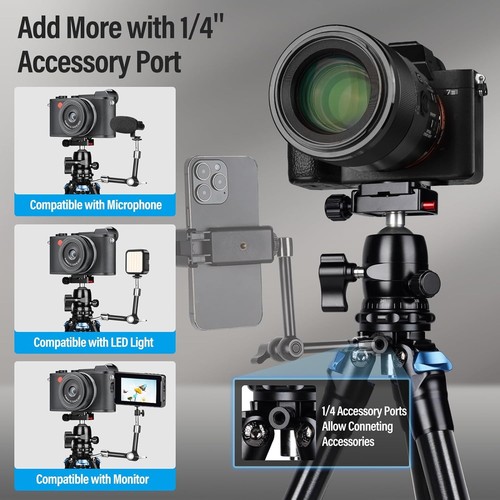 AM203 Mini Travel Tripod: Lightweight Aluminum 360° Ball Head for 20lbs Capacity - Picture 8 of 11