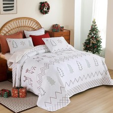 Cmfshape Christmas Embroidery Quilt Set,3 Queen 92"x96" , Christmas-red Green